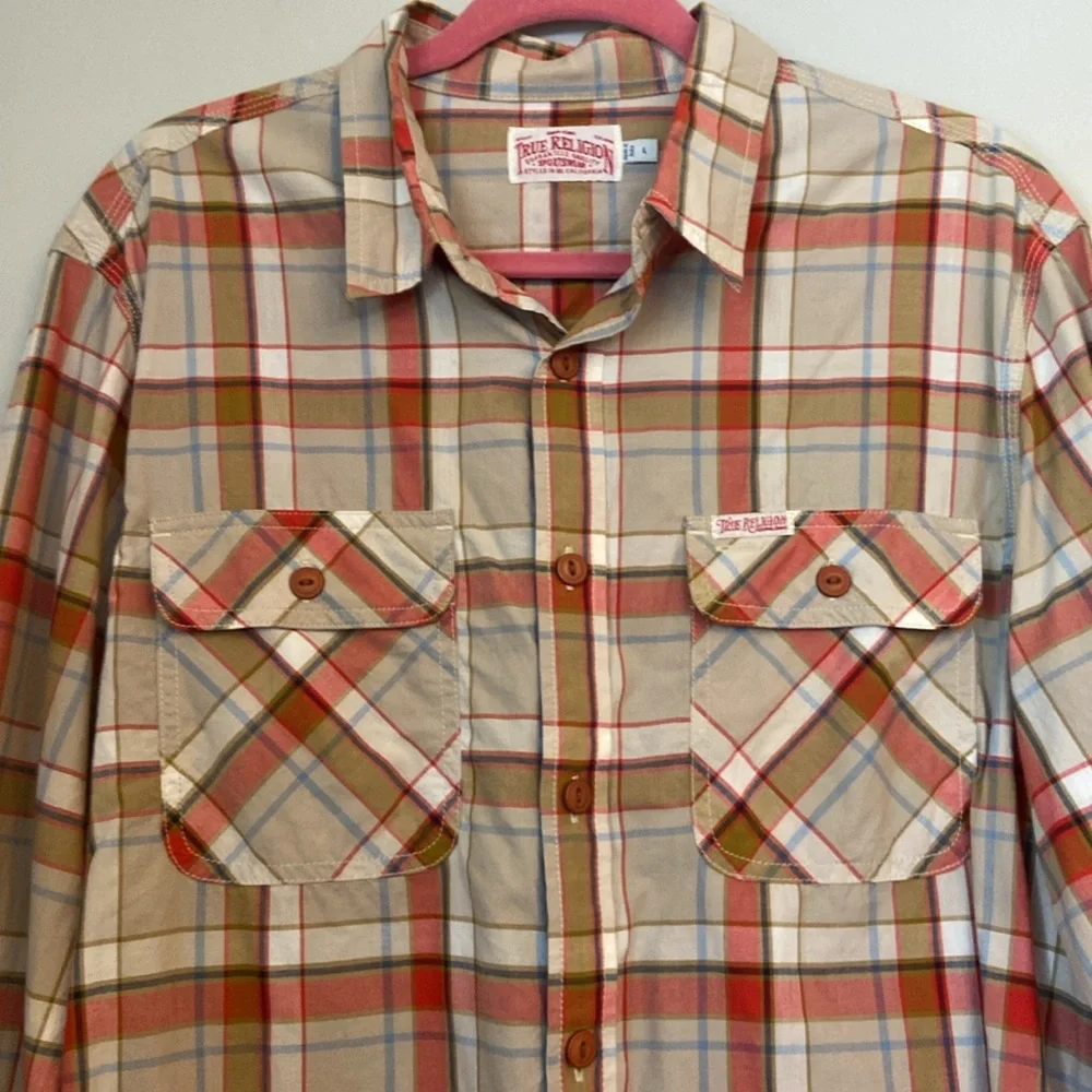 True Religion Plaid Long Sleeve  Button Up Shirt men’s size Large